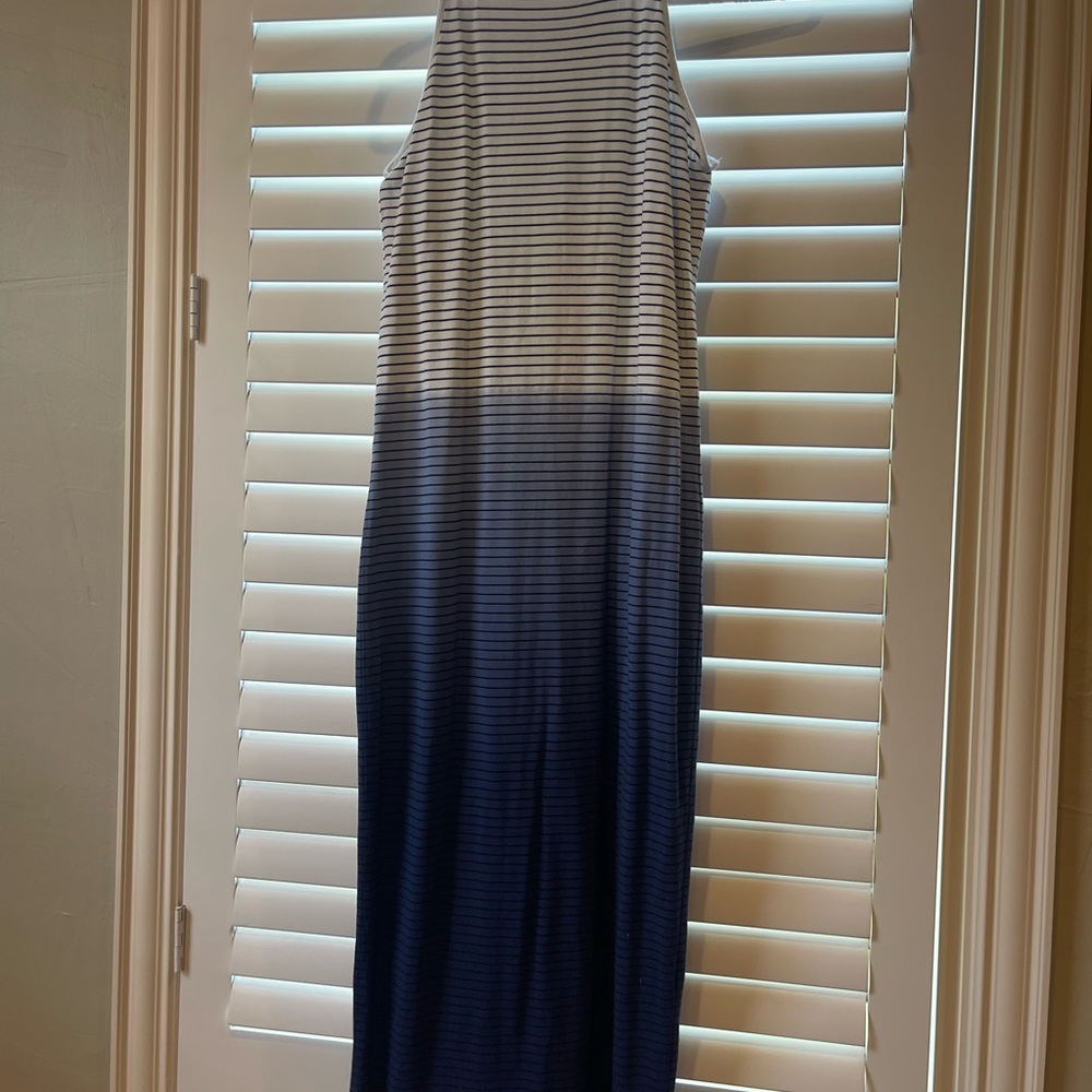 Striped Ombre Maxi Dress in Navy and White